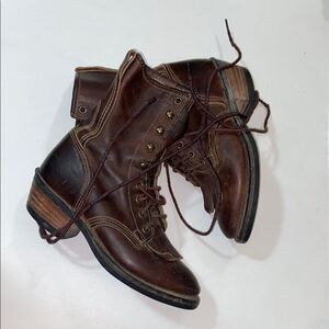 VTG,Vibram Resist-Oil No-Mark Brown Leather Boots with Lace-Up Design Size 6.5 M